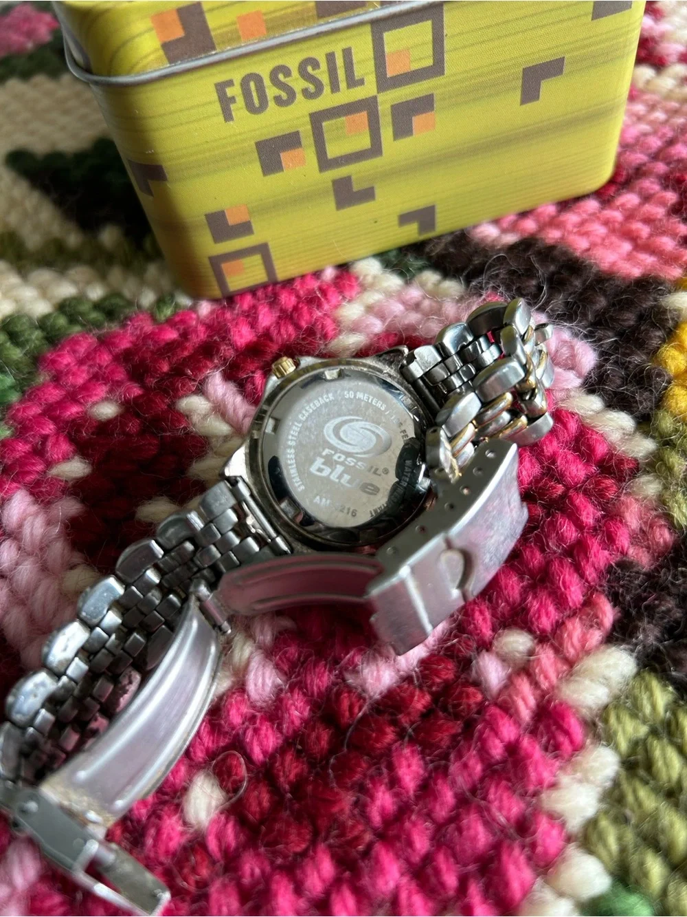 Fossil Two-Tone Bracelet Watch with Green Dial